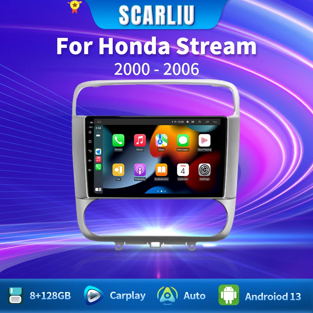 For Honda Stream 1 2000-2006 Car Radio GPS Multimedia System Navigation Android 13 Stereo Auto Carplay No 2 Din DVD Unit