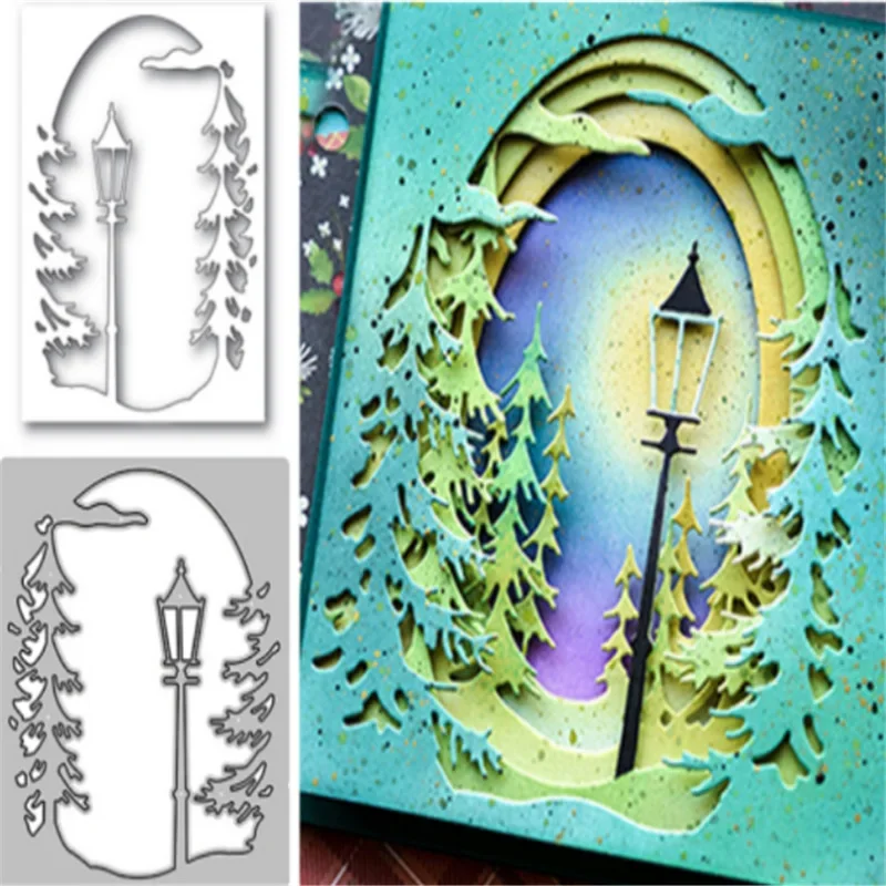 DIY Christmas Tree Cutting Dies Street Lamp Background Embossing Children\'s Intelligence Development Carbon Steel  Die