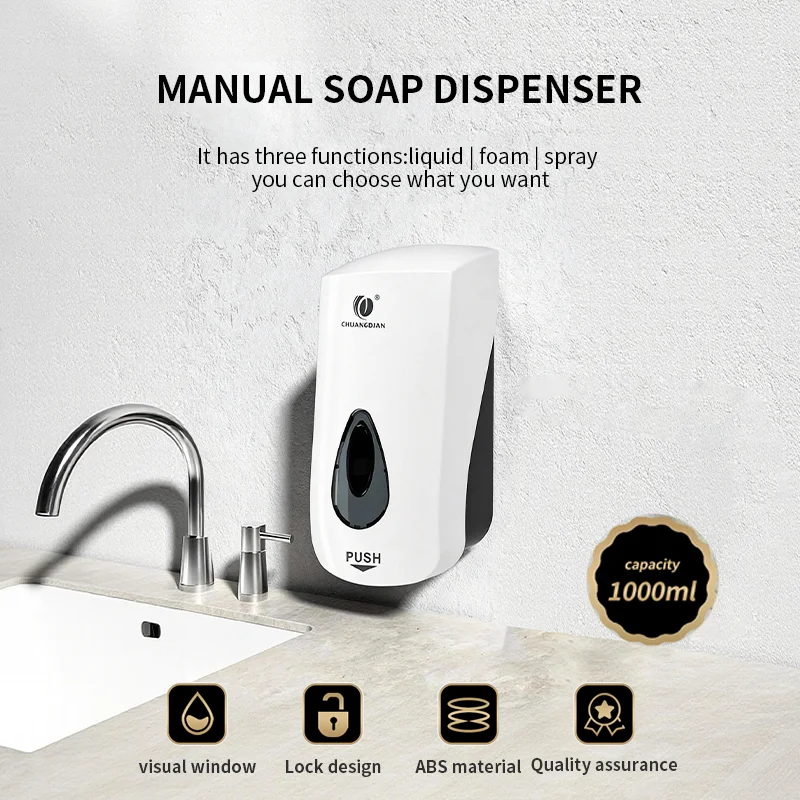 Wall-Mounted Public Restroom 1000ml Manual Liquid Foam Soap Dispenser for Toilet