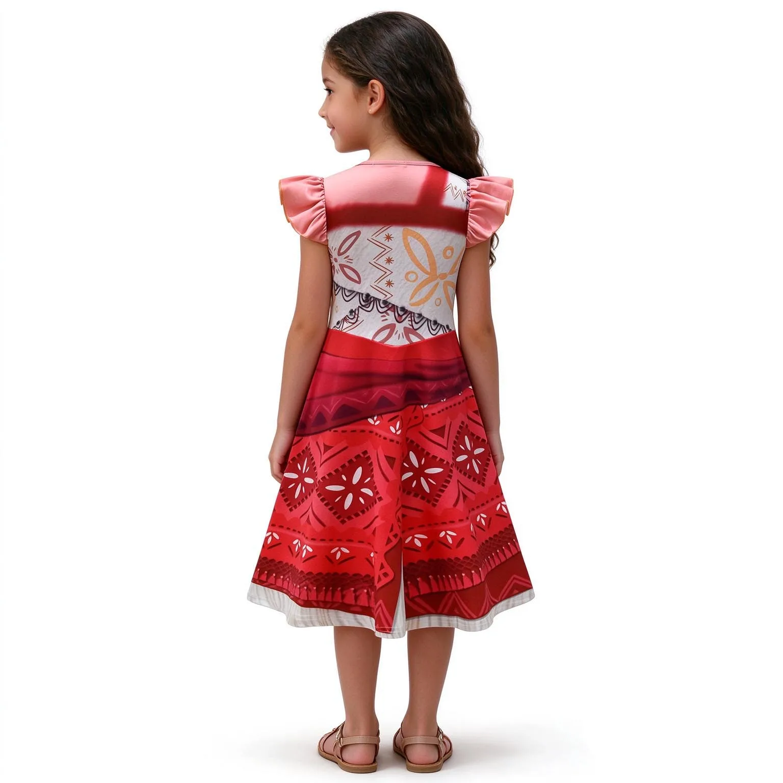 Girls Moanaes Princess Dress, Children Flutter Sleeve A-Line Costume Dress, Kids Halloween Birthday Party Cosplay Dresses