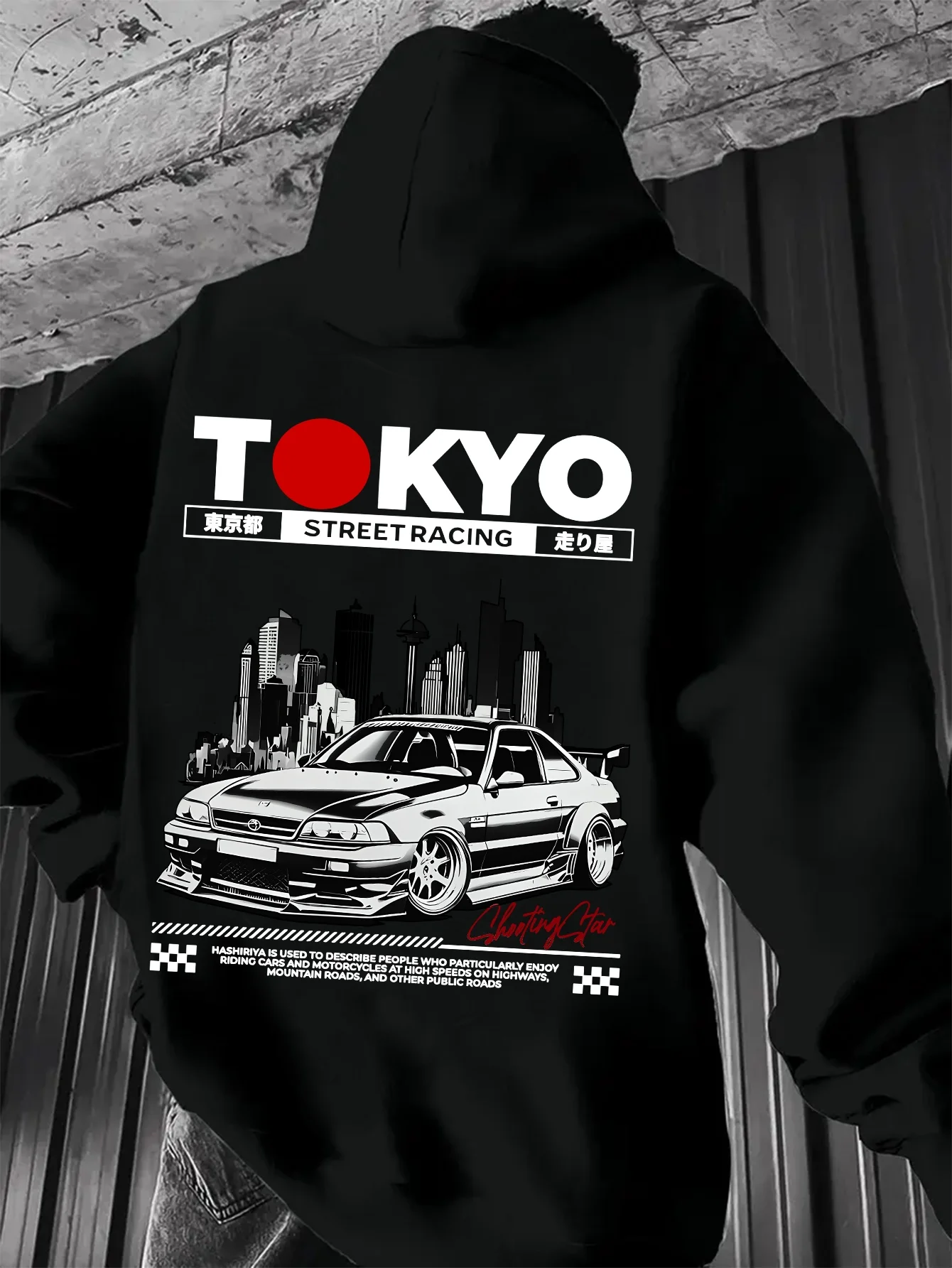 2026 Neuer Unisex Tokyo Street Racing JDM Auto Grafik Hoodie Japanischer Stadthimmel Rückendruck Streetwear Kapuzenpullover