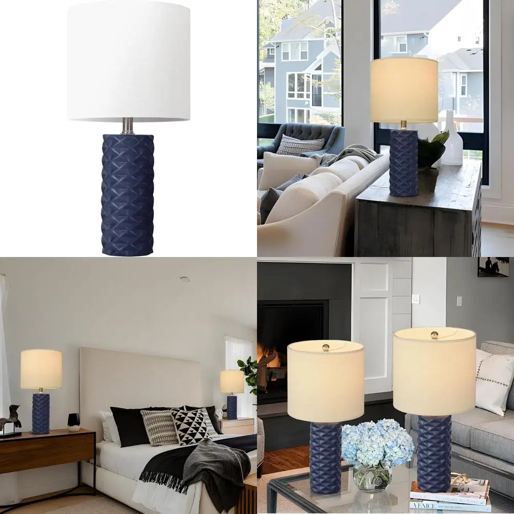 

Pair of 20.25 Navy Blue Ceramic Table Lamps for Living Room, Bedroom, and Guest Room