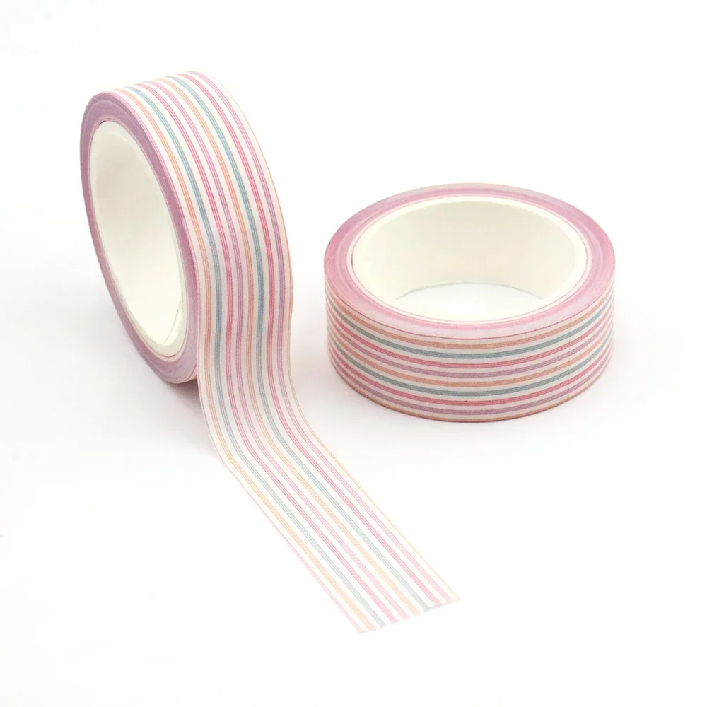 1PCS 15mm*10M Colorful Stripes Decorative Washi Tapes Scrapbooking Masking Tape Washi stickers korean stationery tape sticker