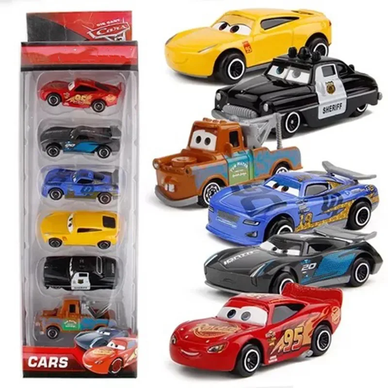 6Pcs/Set Cartoon Cars Toys Alloy McQueen Mater Jackson Storm Anime Figurine Collectible Toys For Boys Kids Gift