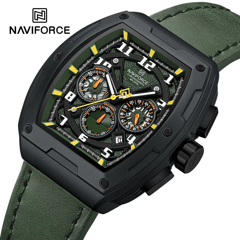 NAVIFORCE Fashion Genuine Leather Chronograph Quartz Men Watch Auto Date Display Sport Waterproof Wristwatches Relogio Masculino