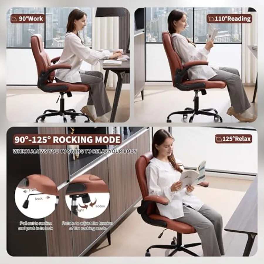Executive Office Chair PU, Leather Office Chair with Wheels, 360° Swivel Rolling Chair with Padded Arms, Ergonomic Computer Cha view 5