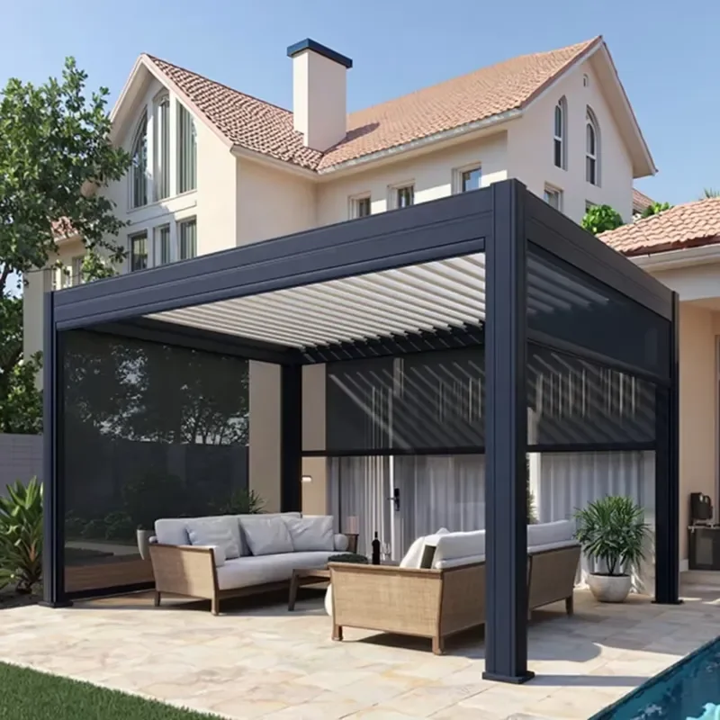 Hot Selling Sidewalls Aluminum Patio Garden Shade Canopy Shelter Pergola Pavilion Bioclimatic Outdoor Gazebo for All Models