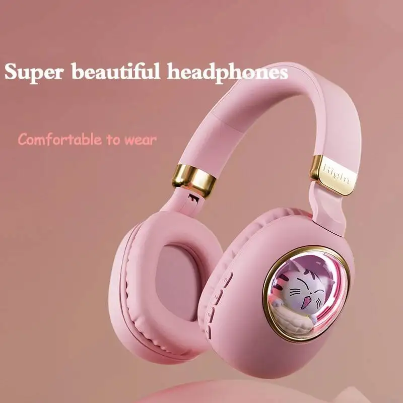 Auricolari wireless Bluetooth 5.3 montati sulla testa RGB incandescente simpatico animale domestico auricolari cablati da 3,5 mm con microfono auricolare pieghevole stereo Hifi