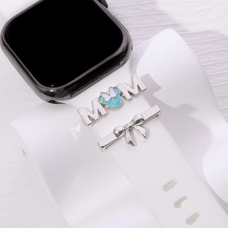 Dinosaur Cartoon Cat Mom Charms for Iwatch Silicone Watchband Charm Decorative Charm for Apple Watch Be Happy Charms Jewelry