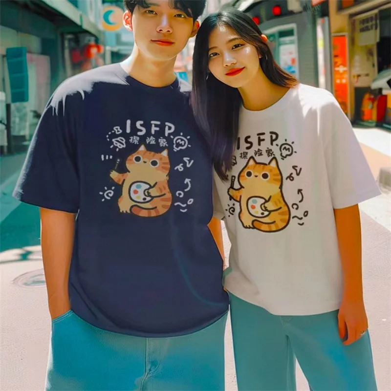 Street Cotton Man T-Shirts Retro Cartoon Cat Printing Tops Oversize O-Neck Soft Short Sleeve Summer Casual Female Clothes 5XL