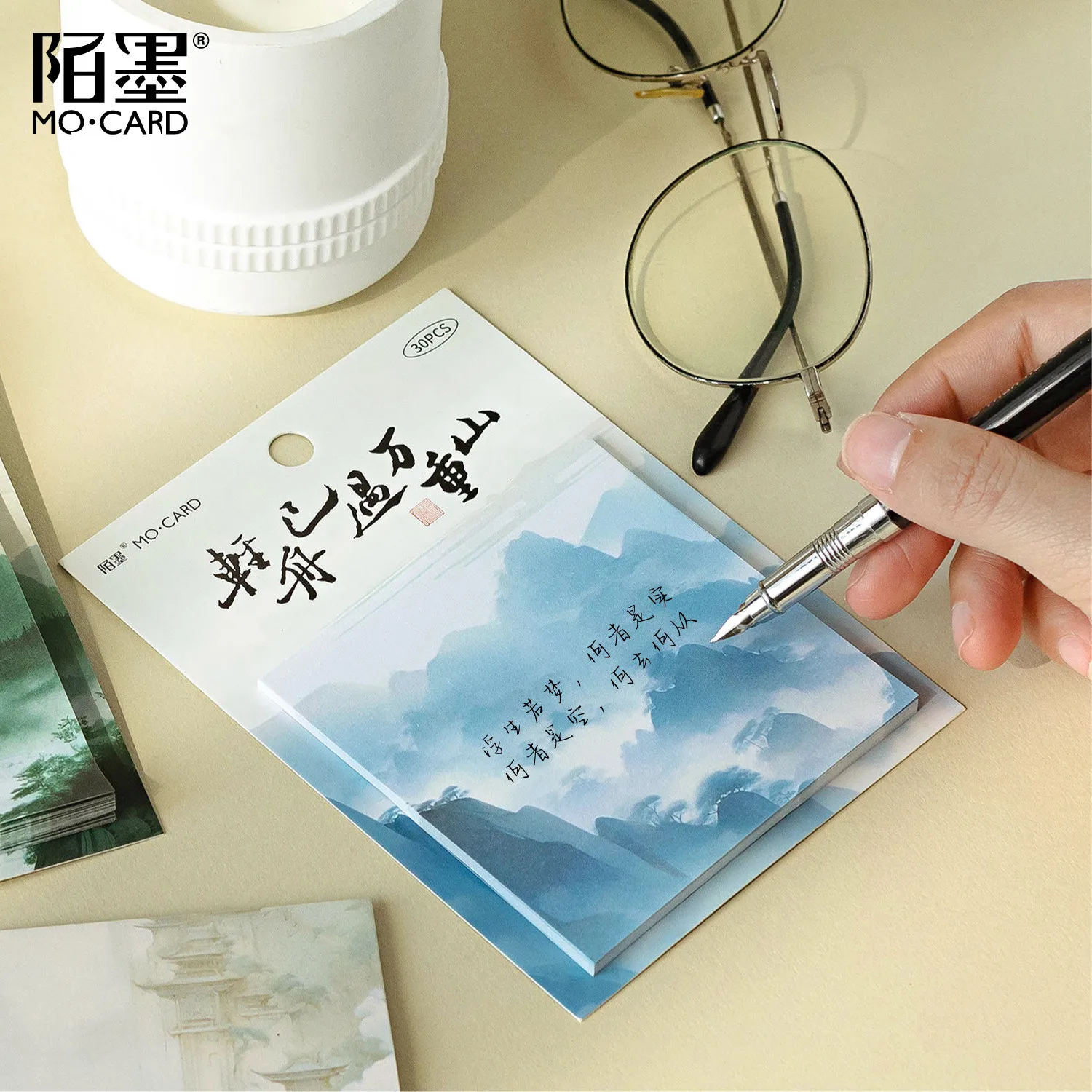 30 Sheets/pack Landscape Painting Themed Sticky Note Self-Stick Note Office Memo Note for Office Aesthetic School Study Supplies