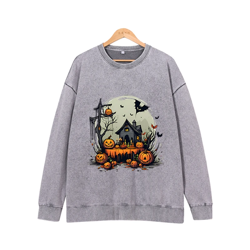 Halloween Evil Pumpkin Creative Long Sleeve Top Dark Printed Loose Men's and Women's Round Neck Long Sleeve Multifunctional Top