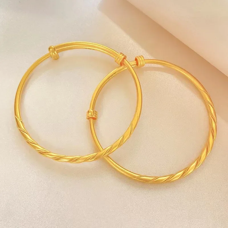 24k Gold Color Fried Dough Twists Women's Style Push Bangle Non-Fading New Gold Bracelet for Women's Fashion Jewelry Gifts