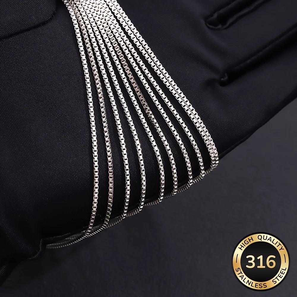 16Pcs Stainless Steel Classic Venetian Box Chain Necklace, Waterproof and Durable, Non-Coated, Hypoallergenic Material, Unisex Style, Simple and Fashionable Trendy Couple's Clavicle Chain, Hip-Hop Stackable, Suitable for Daily Wear and Parties, Multifunctional DIY Jewelry Making Accessories, Perfect for DIY Enthusiasts