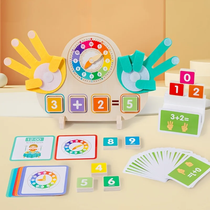Zegar do nauki liczenia dla dzieci – Drewniana zabawka Montessori do arytmetyki, do nauki dodawania, odejmowania i wczesnych umiejętności matematycznych