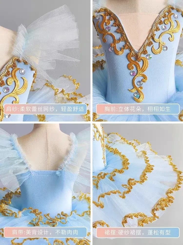 الجنية حفلة موسيقية جديد راقصة الباليه زي الاطفال الأزرق مطرزة زهرة فستان الفتيات ملابس الرقص الجمباز رداء رقص الباليه توتو فستان