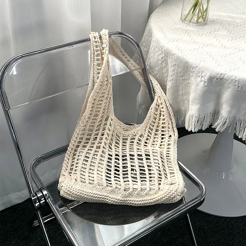 

New Ins Handbag Knitted Loose Wool Bag Single-shoulder Simple and Lightweight Woven Beach Bag For Women Travel