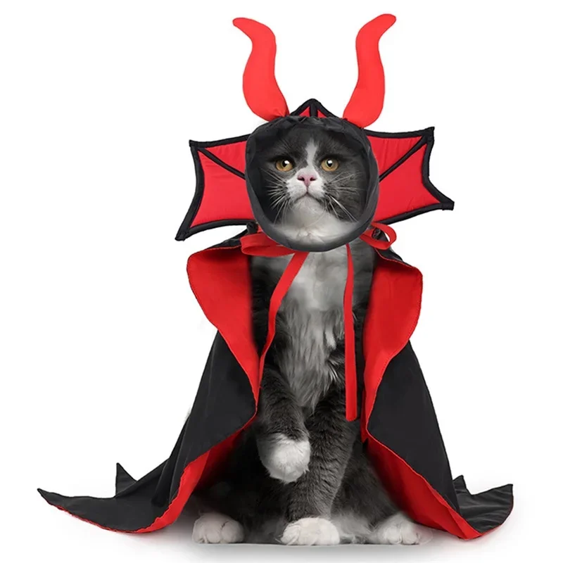 Pet Dog Cat Halloween Costume Funny Cape and Hat Vampire Headgear Cloak Indoor Outdoor Pet Supplies for Cosplay Party