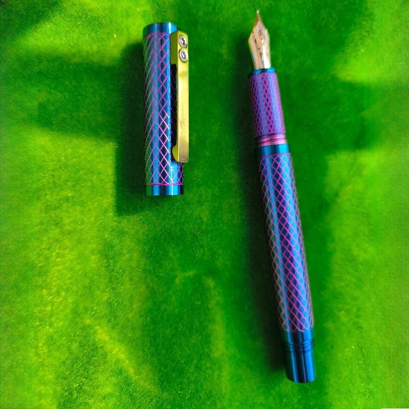 BALAOYE Purple Titanium Alloy Fountain Pen Long Knife 1.0mm Tip Golden Fish Scales Nib Calligraphy Pen Ideal Gift Calligraphy