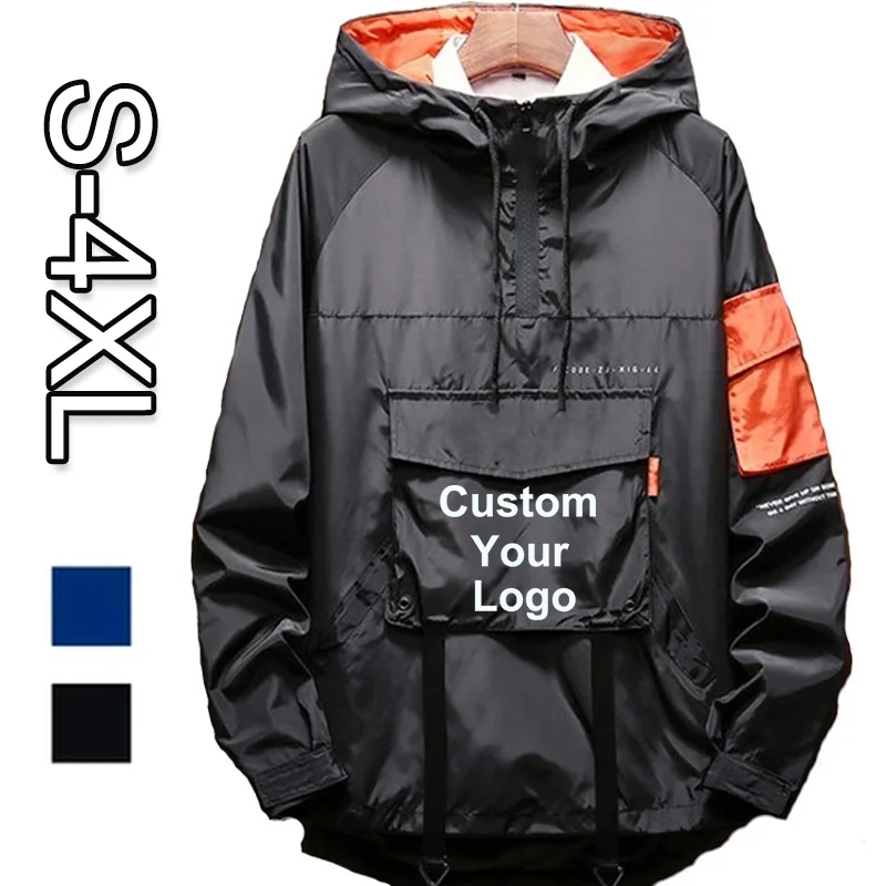 

Autumn and Winter New Men Custom Your Logo Top Long Sleeve Pocket Sweatshirt Fashion Hip Hop Windbreaker Hooded Pullover Jacket