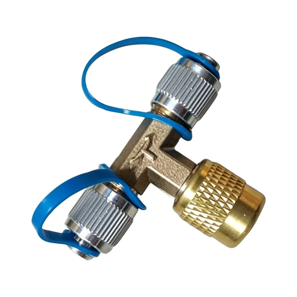 Auto Ac Fitting As Shown In The Figure Brass Three-way Valve Solid Brass Construction T-shaped Design For Auto Ac Maintenance
