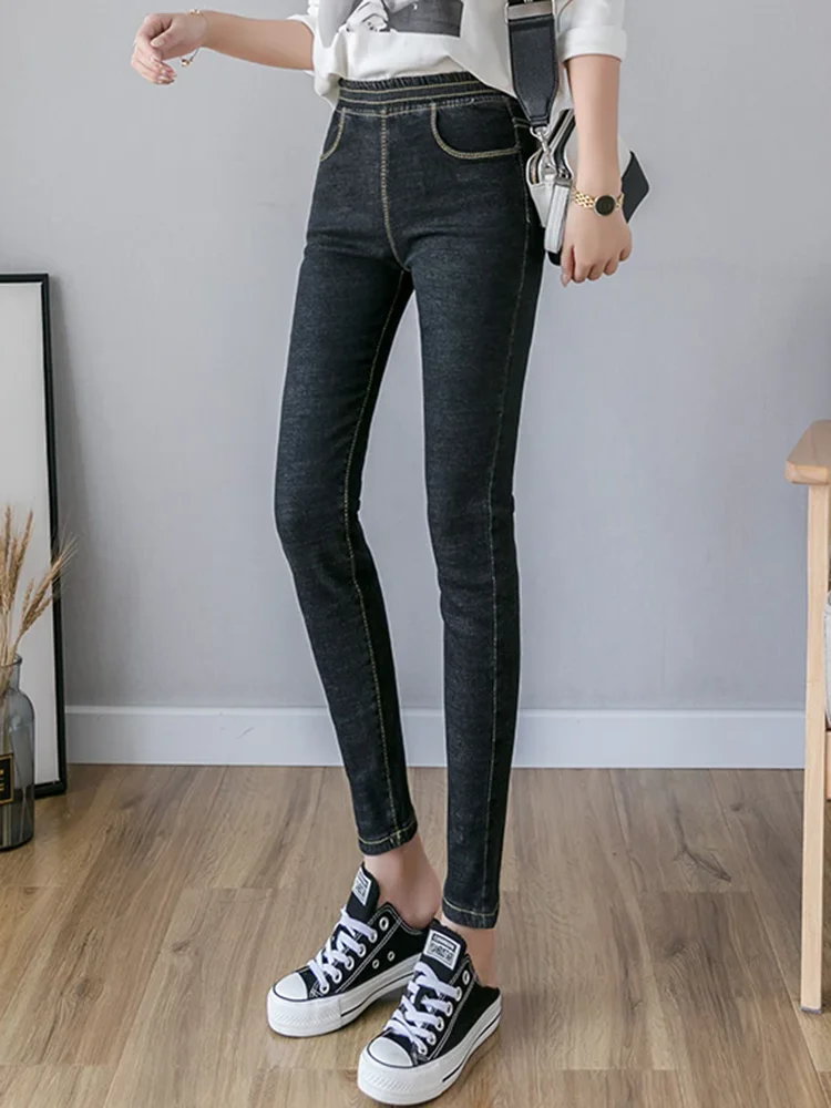 Elastyczne dżinsy ołówkowe z wysokim stanem damskie casualowe vintage obcisłe elastyczne spodnie dżinsowe moda koreańska wiosna jesień streetwear vaqueros