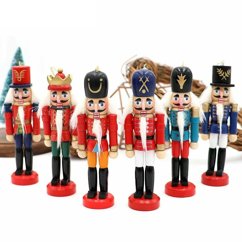 

12cm Nutcracker Set Christmas Tree Hanging Decoration Home Wooden Crafts Art Puppets Holiday Deco Supplies Xmas Ornament