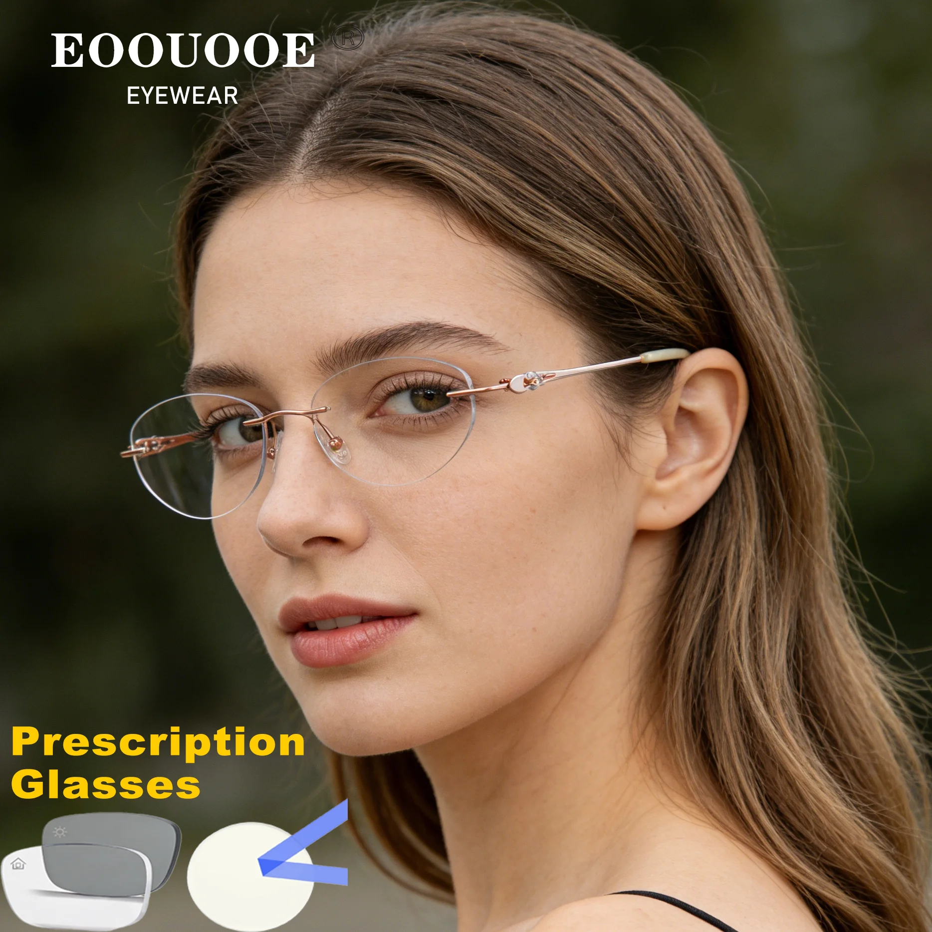 

Модные элегантные женские очки без оправы из чистого титана с линзами 1.61 1.67, корректирующие зрение, для близорукости, прогрессивные, для чтения