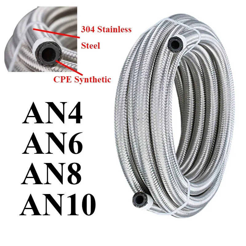 

Stainless Steel 2M/3M/5M AN4 AN6 AN8 AN10 Car Fuel Hose Oil Gas Cooler Hose Line Pipe Tube Braided Inside CPE Rubber