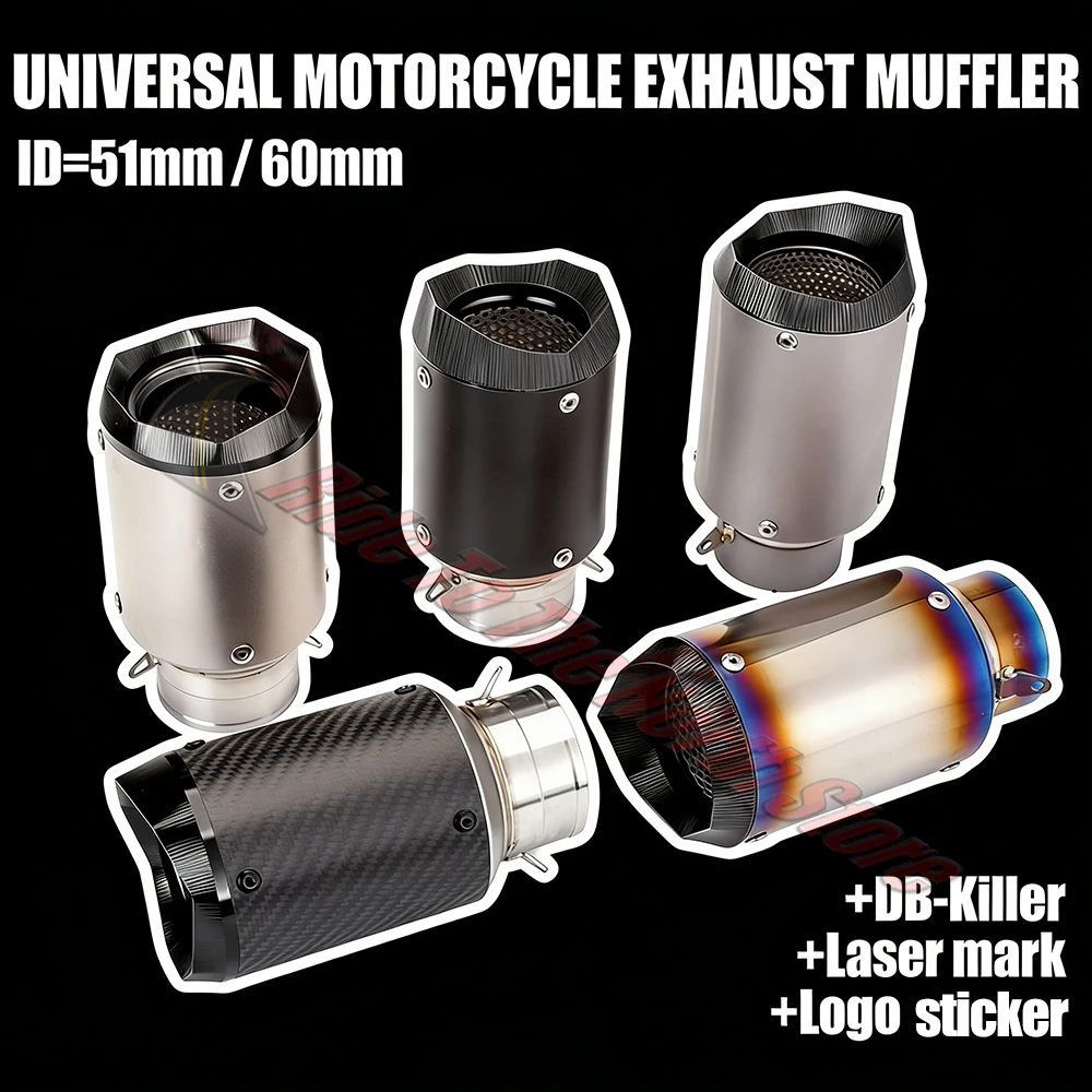 

51mm 60mm Slip On AR Carbon Fiber Titanium Stainlesss Exhaust Tail Pipe For Kawasaki Honda Yamaha KTM Suzuki CF ETC Modifiction