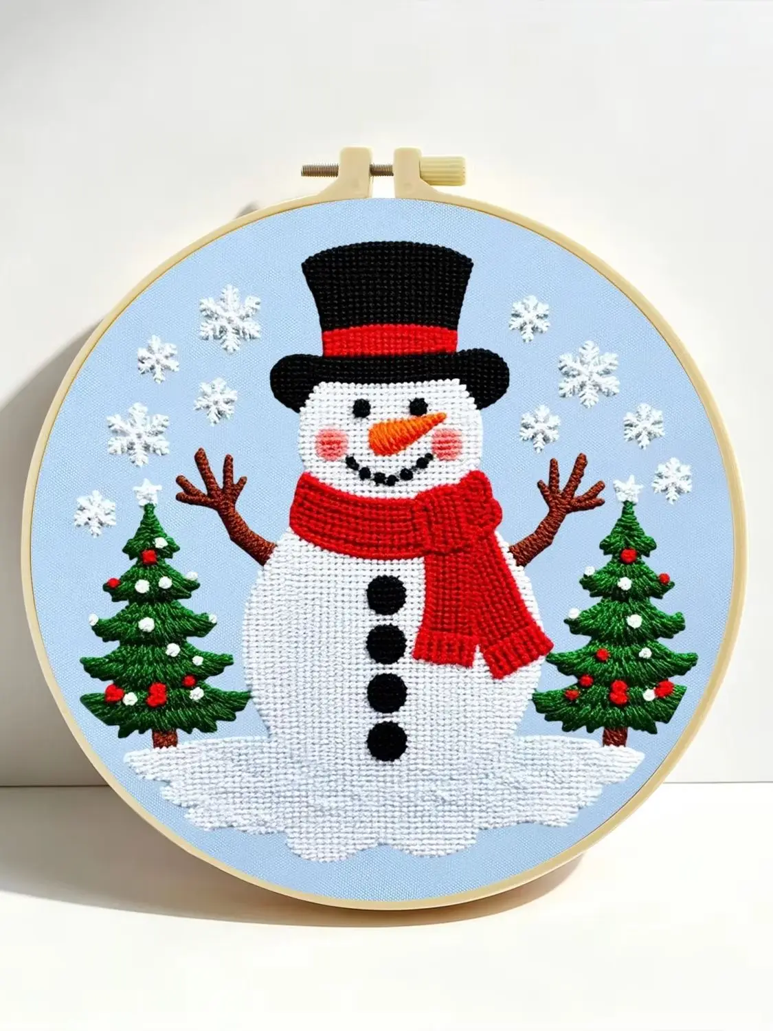 1 Set Schneemann DIY-Stickerei-Set für Anfänger, Stick-Starter-Kit, Kreuzstich-Kunstgeschenk, Handarbeits-Bastelset – Detail 1