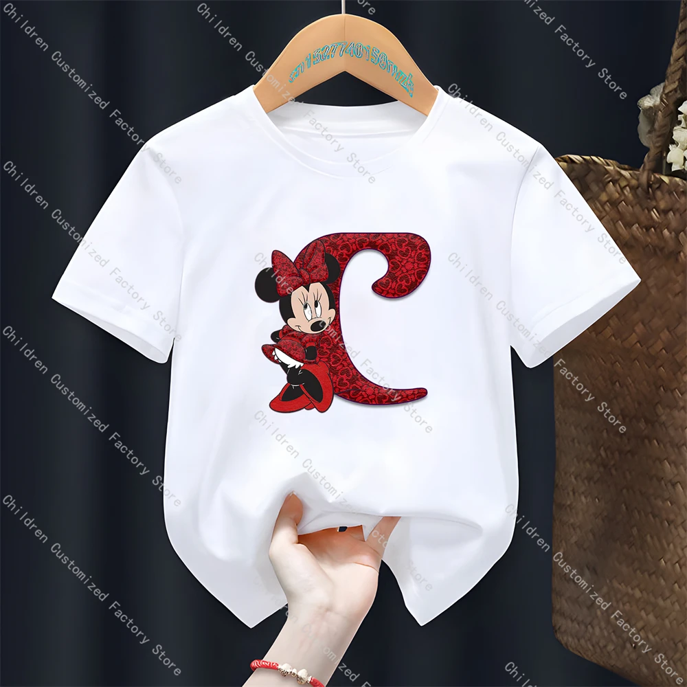 Girls Parent-child Clothing Disney Printed Cute Cartoon Minnie Mouse Graphic Tops T-Shirt Kids Cotton Casual O Neck Tees Clothes