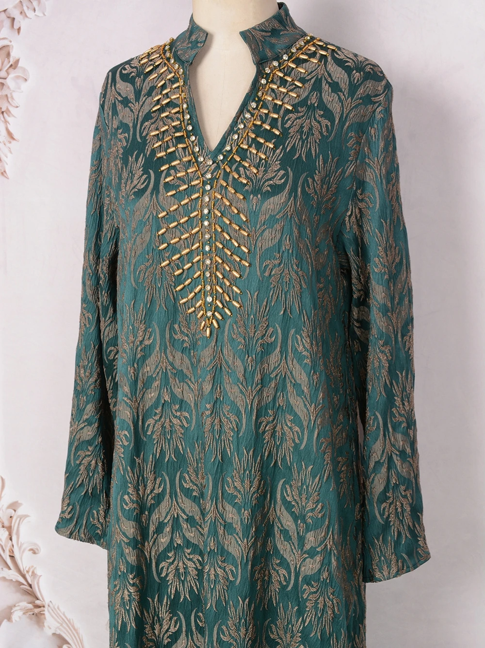 Robe de soirée trapèze perlée verte, robe de soirée musulmane, robe de Dubaï, caftan brodé, manches longues, irritation, robe de Rhpersonnalisée, 2025