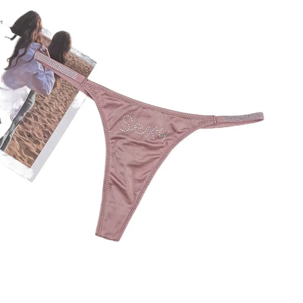 

Sweet Low-waist Seamless Panties Solid Color Thin Belt Women Thong Underwear Underpants Rhinestone Briefs Ladies