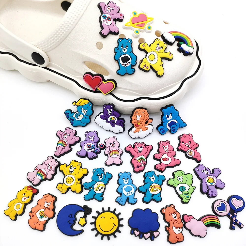 31Pcs Rainbow Bear Series Shoes Charm DIY Shoes Jewelry Accessories Crocodile Leather Sandals Jewelry Children's Student Gift