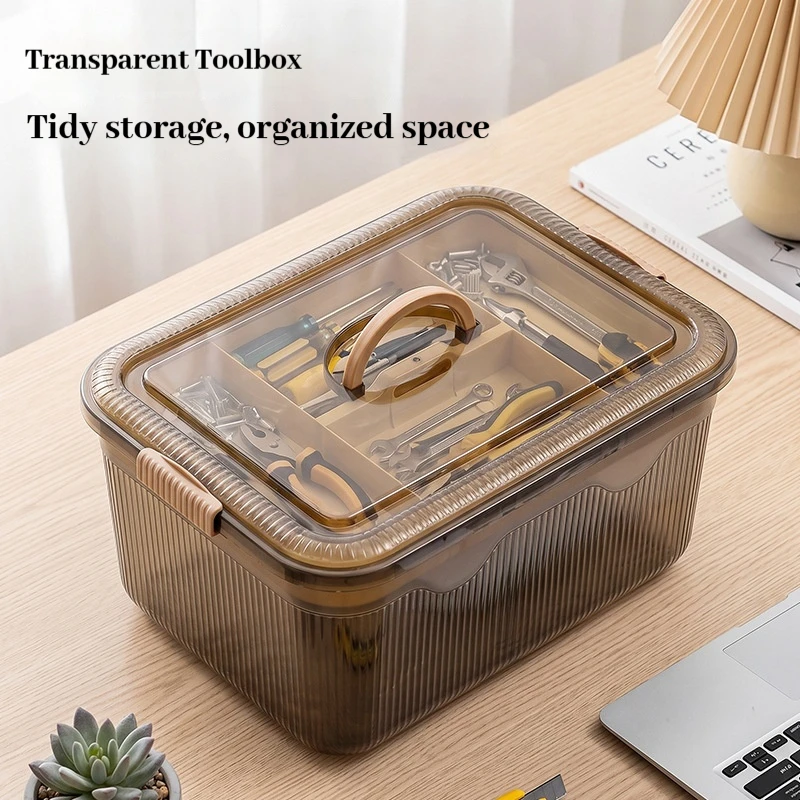 Transparent Toolbox - Multi-Functional Layered Storage Box For Home Use With Lid Dust-Proof Organizing Box Large Capacity Hand-H