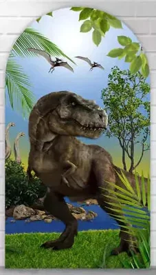 LS на заказ двусторонний динозавр тема тропические джунгли мальчик день рождения детский душ крышка Chiara арка фон Декор фон