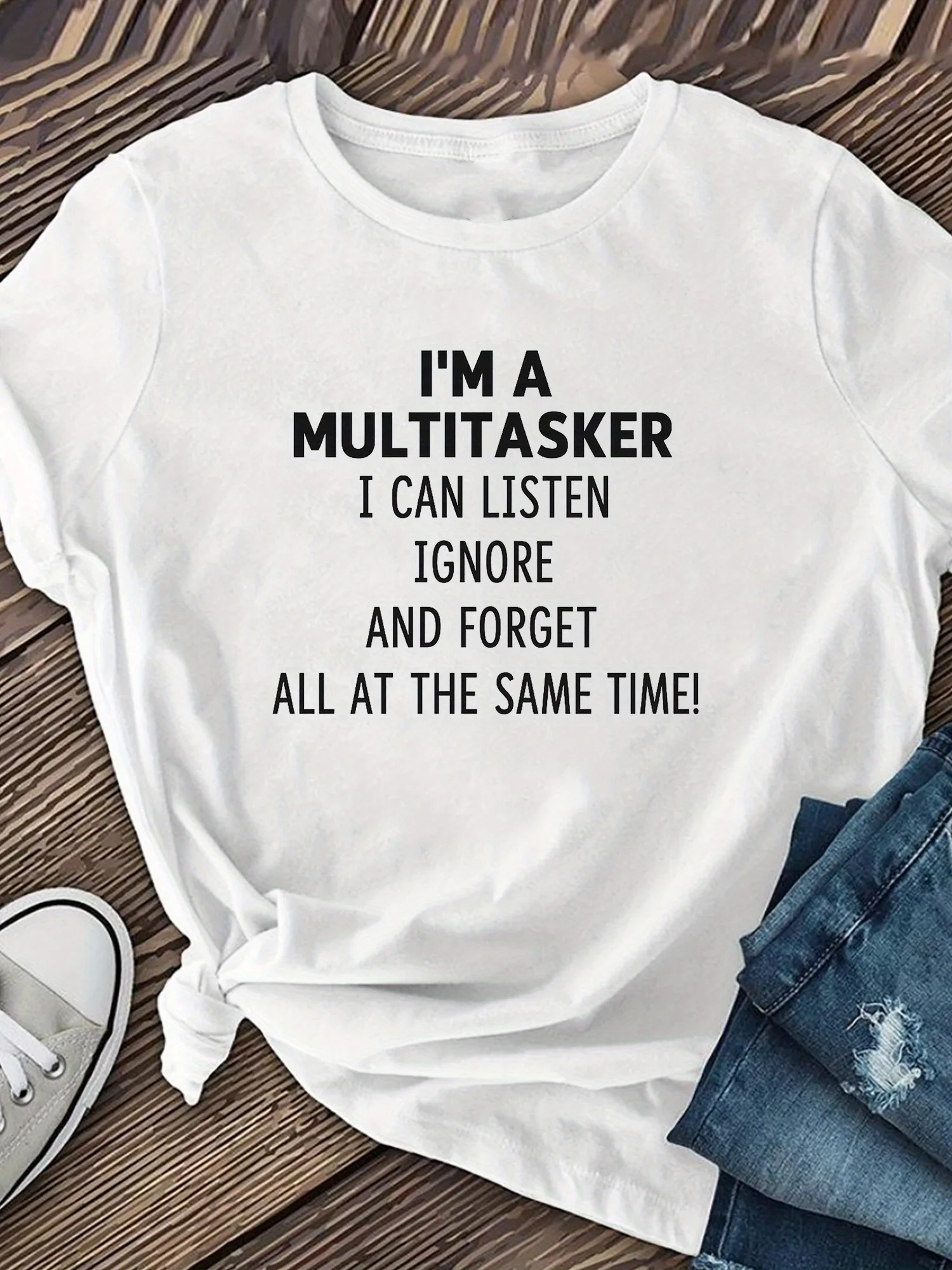

Women'S "I'M A MULTITASKER" Printed T-Shirt, Fashionable Printed T-Shirt, Casual Short-Sleeve Round-Neck T-Shirt