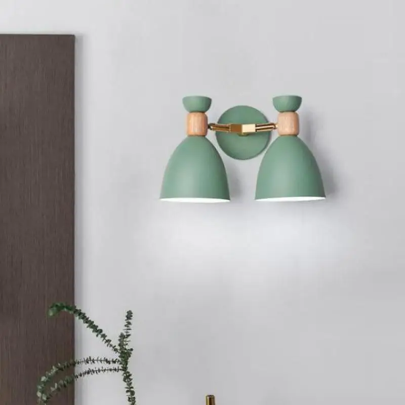 2-head colored Nordic wood Wall Light for Children Dining room hotel project deco Wall Lighting Stair Aisle Bedroom Reading Lamp