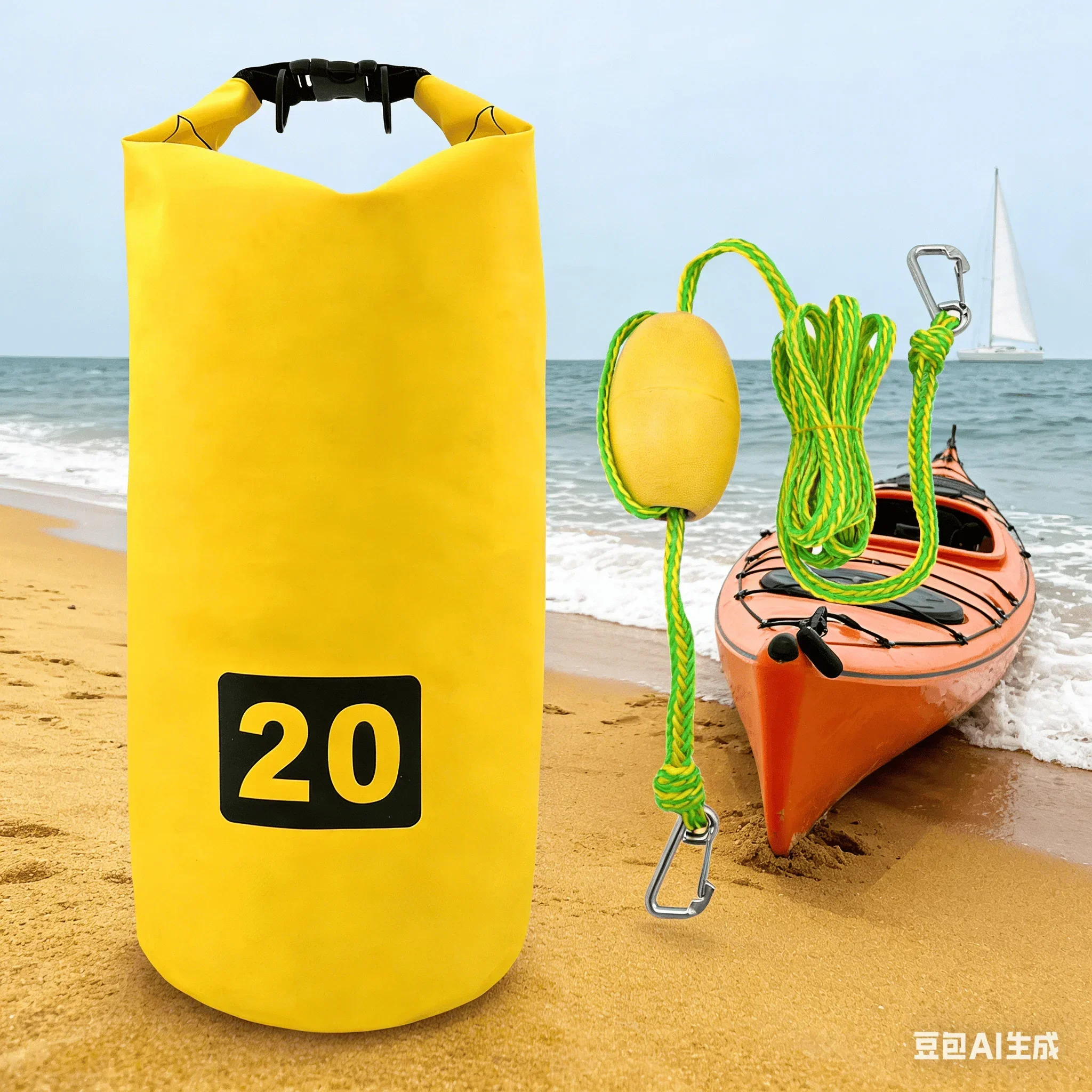 

12/15/20 FT Floating For Kayak Tow Rope With Clips Quick Connect Rescue Line Sandbag Anchor For Kayak Towing Rope