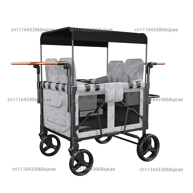 Folding Camping Wagon 2-Seat with Removable Canopy Garden Cart