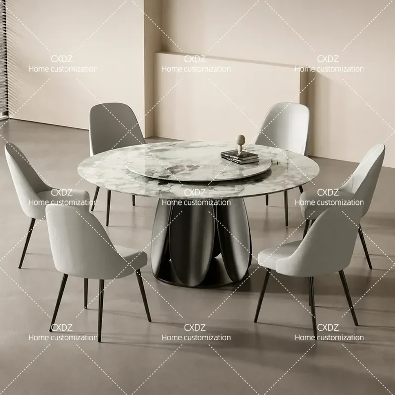Round Dining Table Natural Marble Blue Jadeite Stone Luxury High End Micro Crystal Surface Modern Home Furniture