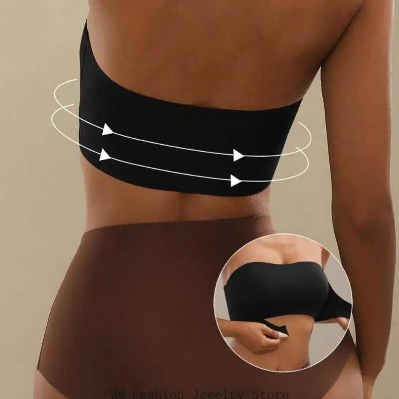Women Invisible Strapless Front Closure Bra Nonslip Silicone Support Tube Top Push Up Wireless Bandeau for Everyday Wear