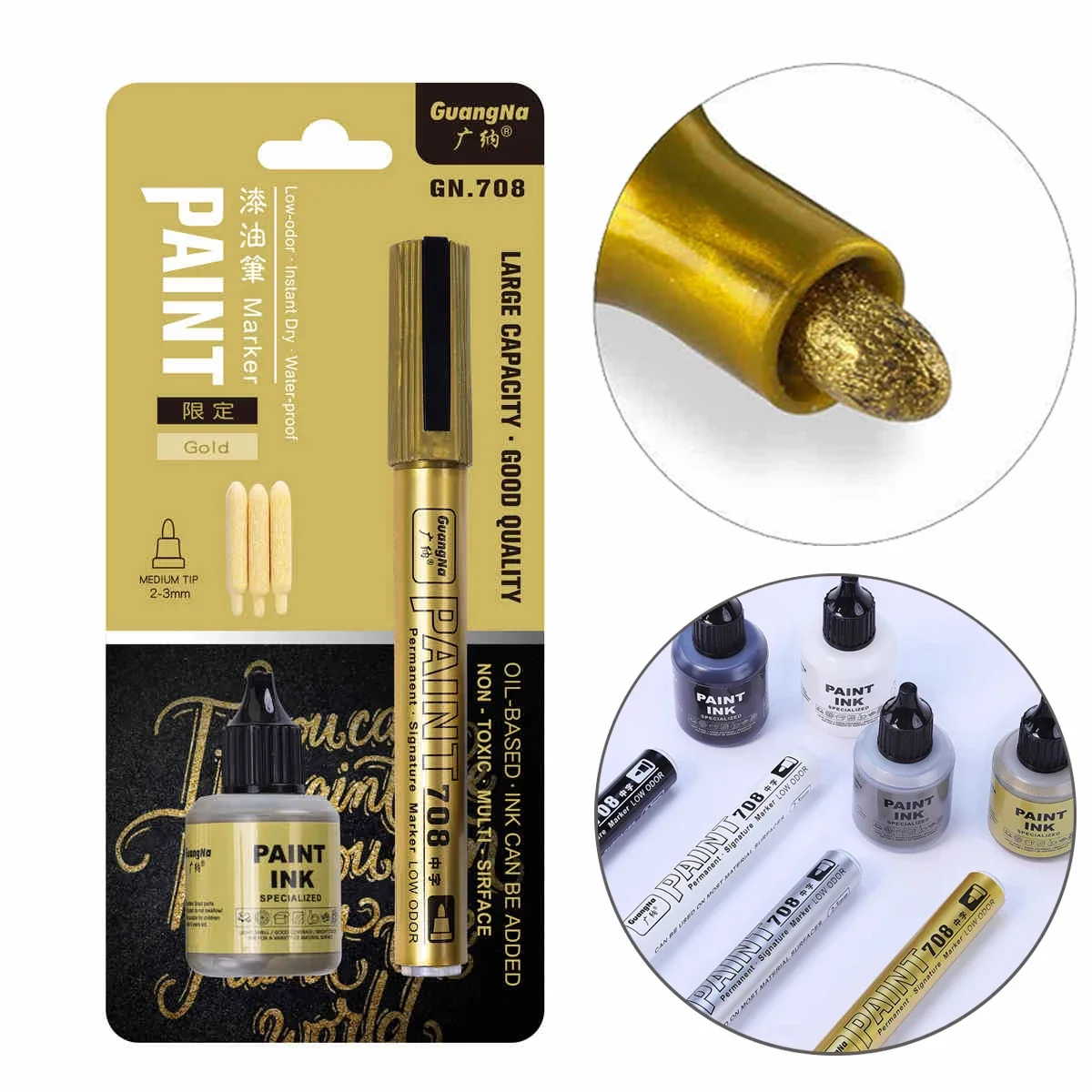 Metallic Paint Marker Pens with Ink Set Gold Silver White 2mm Art Markers for Manga Crafts Scrapbooking Stationery Art Supplies