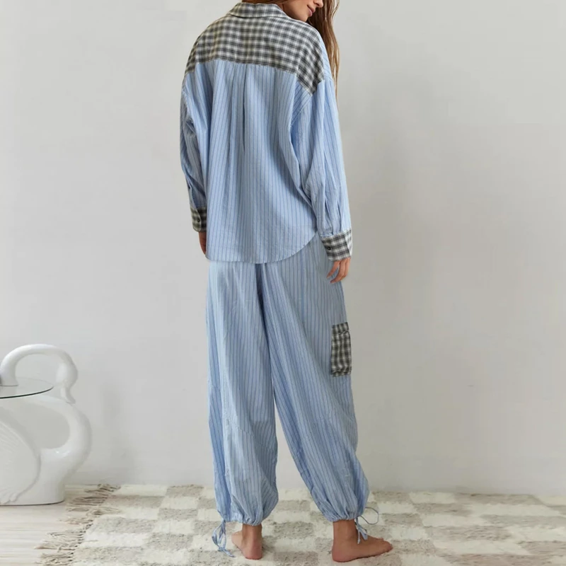 Women Christmas Pajamas Set Striped Holiday Sleepwear Button Down Long Sleeve Shirt and Pants Lounge Pj Nightwear Loungewear