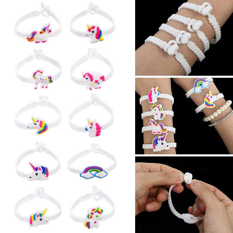 Zestawy zabawek z motywem jednorożca tęczowy jednorożec bransoletki pierścionek tatuaże naklejki Puzzle zabawki dla dzieci prezent urodzinowy Pinata wypełniacze — zdjęcie 3
