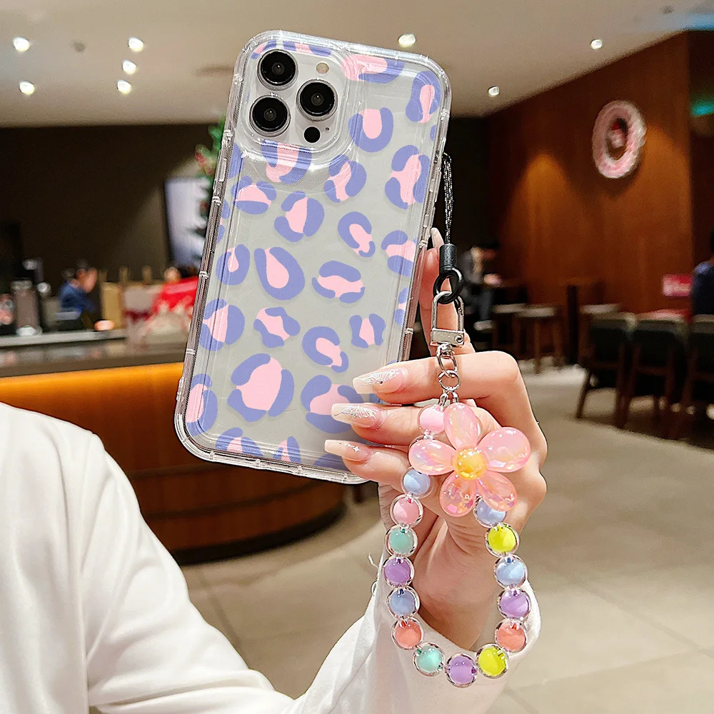 Niedliche 3d Blume Armband Handgelenk kette klare Hülle für iPhone 12 Pro Abdeckung 15 11 12 13 14 pro max x xr xs max 7 8 14 6 plus se