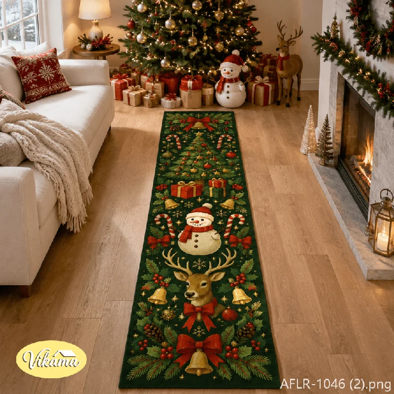VIKAMA Christmas Runner Carpet, Non-Slip Soft Hallway Rug, Entryway Decorative Carpet for Home Decoration