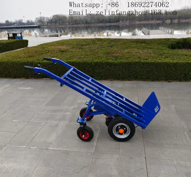 Heavy Duty Electric Hand Truck Dolly 4 Wheel Trolley Cart for Construction Agriculture Cargo Transport Industrial Pro
