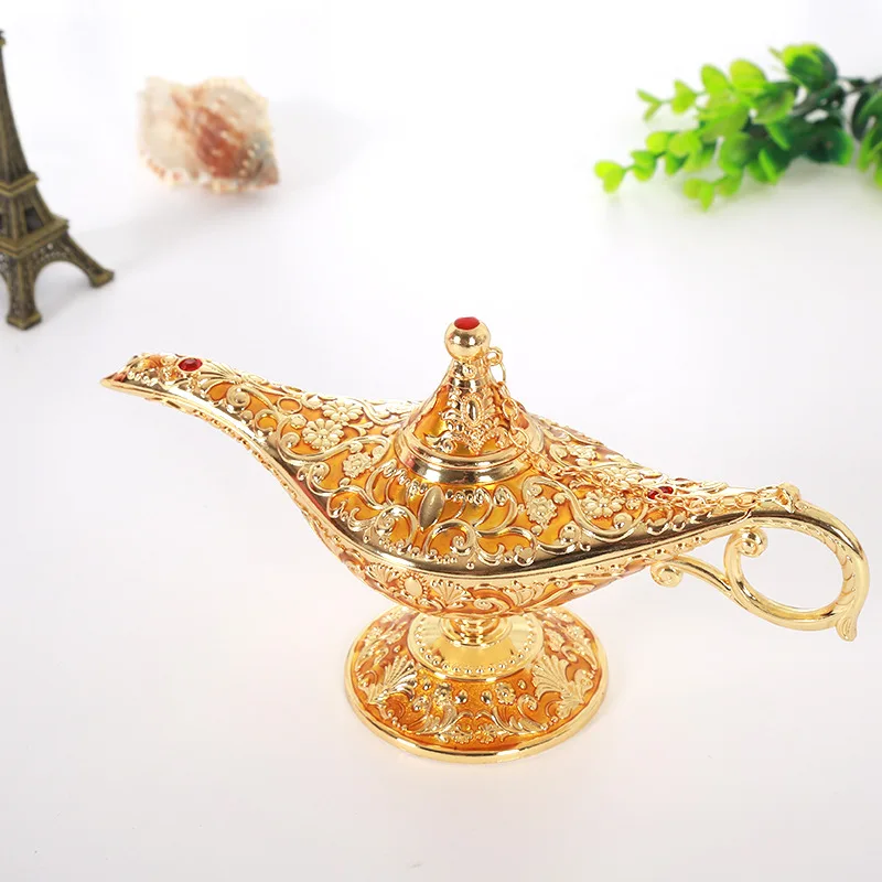 Large size Colorful Metal Genie Magic Lamp Retro Wishing Oil Lamp Pot Incense Burner Home Decor Collection Souvenir home decore